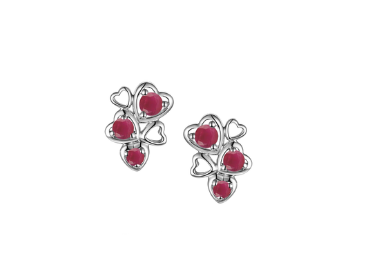 Sterling silver real ruby heart earrings