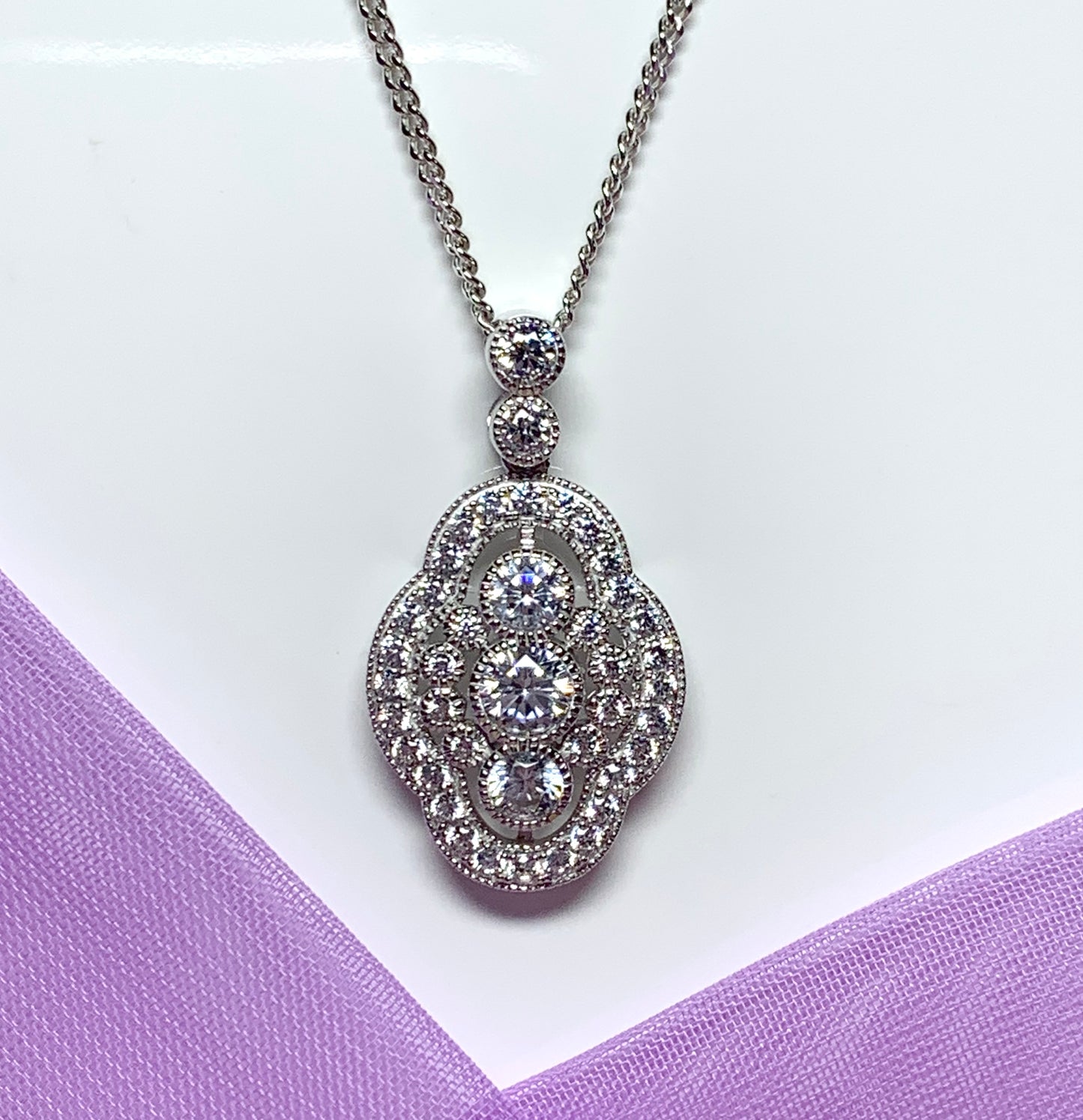 Sterling silver necklace retro cubic zirconia silver cluster pendant