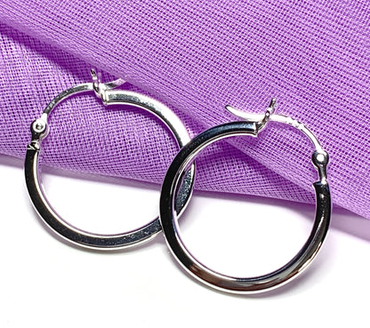 Sterling silver round hoop earrings 20 mm