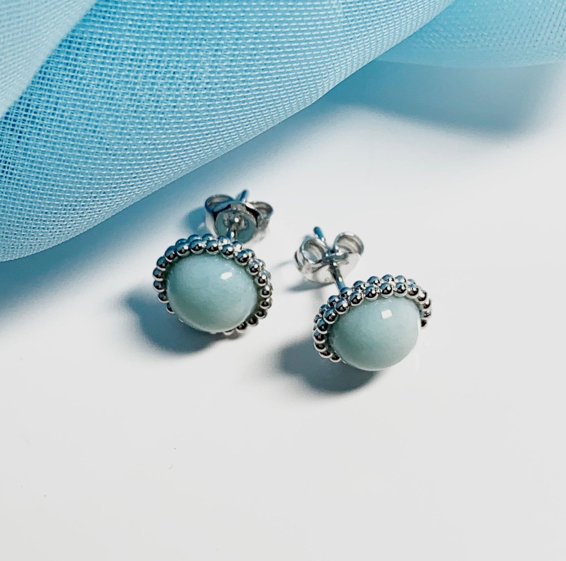 Larimar Round Sterling Silver Patterned Bobbled Stud Earrings