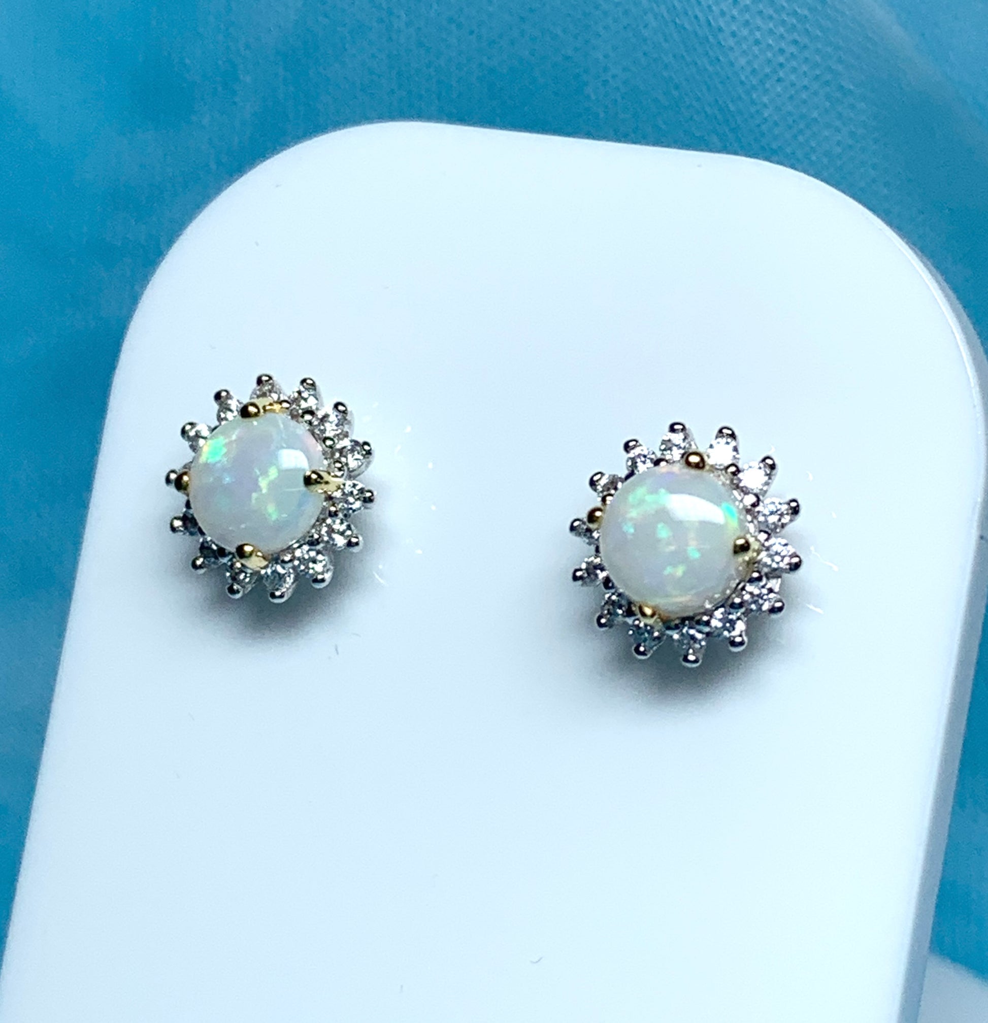 Sterling silver round opal and cubic zirconia stud earrings