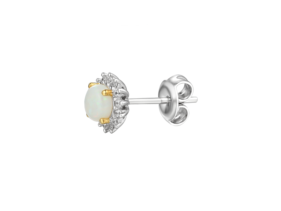 Sterling silver round opal and cubic zirconia stud earrings