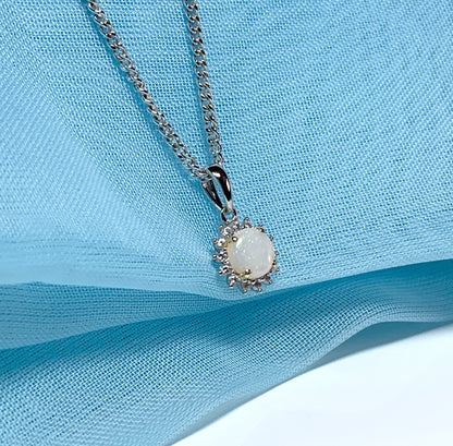 Sterling silver round opal cluster necklace with cubic zirconia pendant