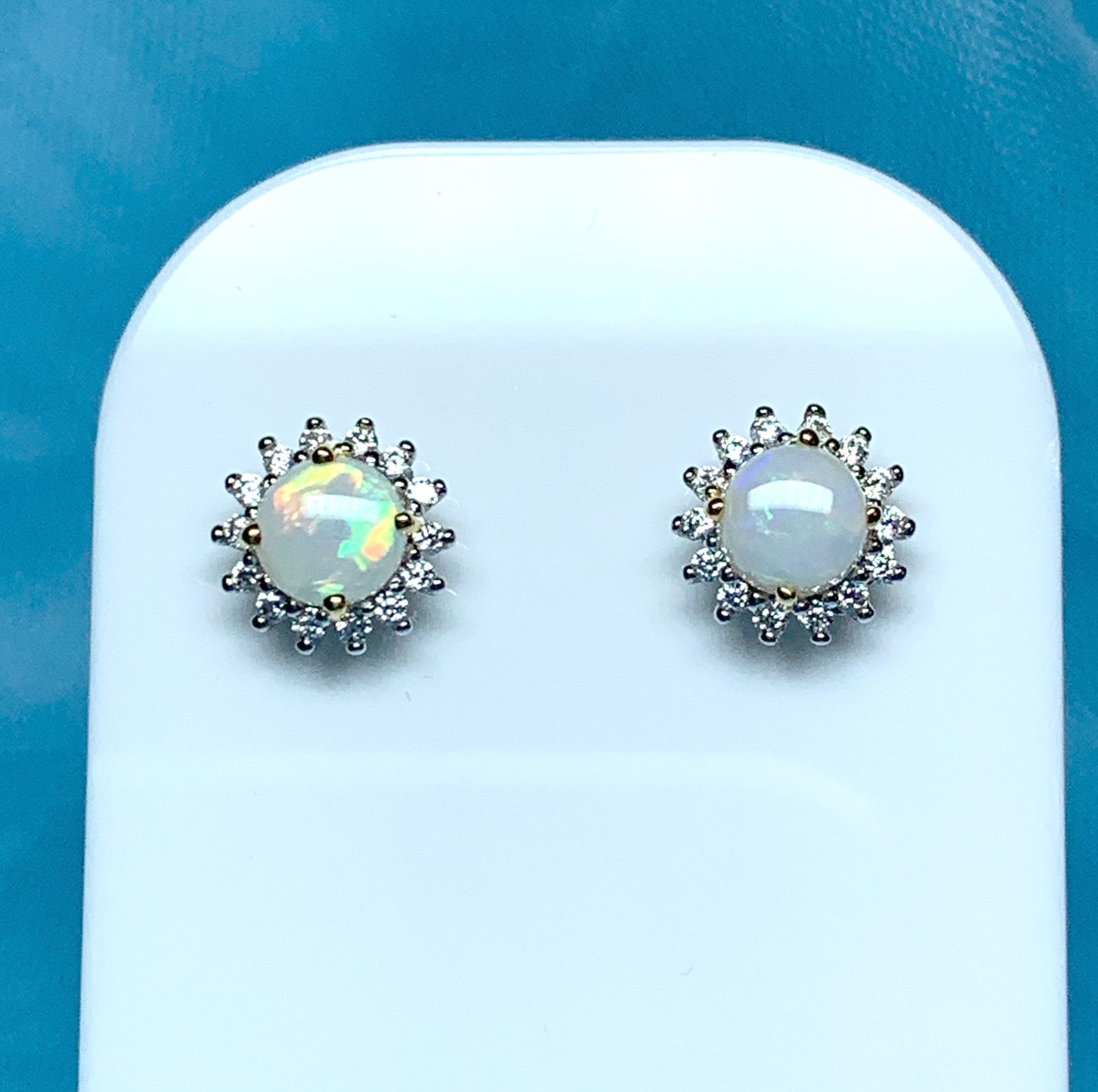 Sterling silver round opal and cubic zirconia stud earrings