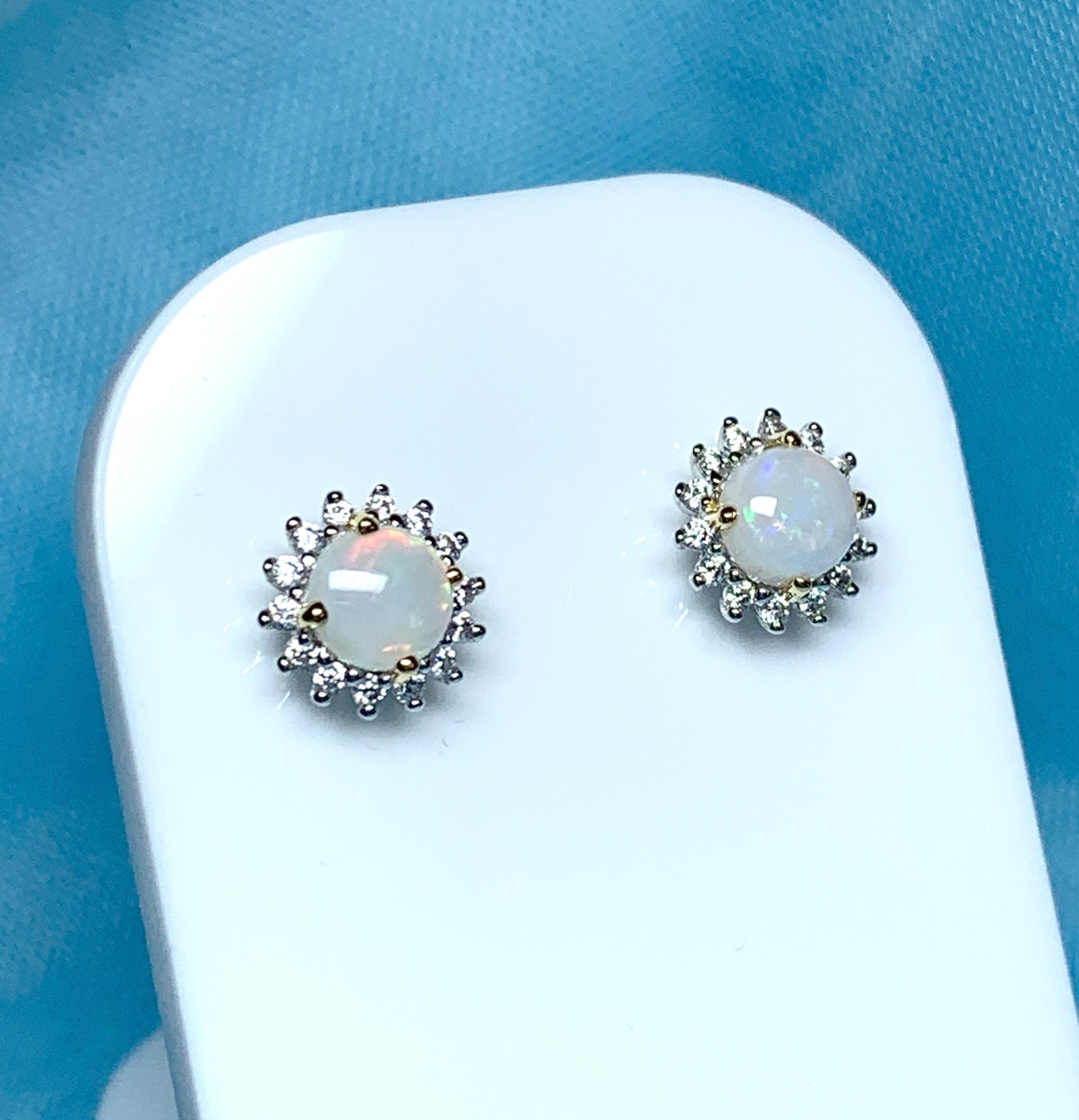 Sterling silver round opal and cubic zirconia stud earrings