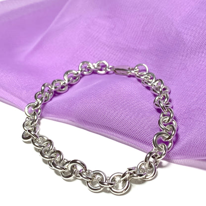 Sterling silver solid round link bracelet