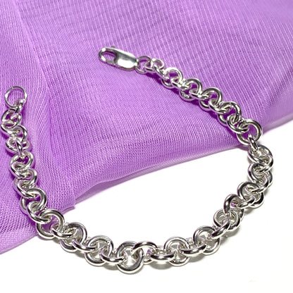 Sterling silver solid round link bracelet