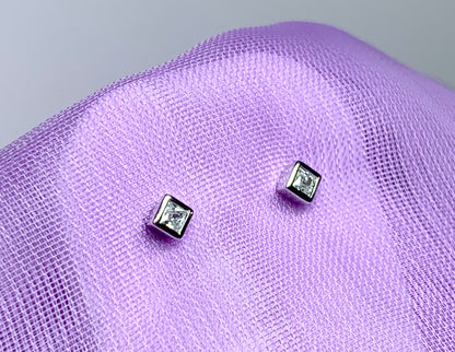 Small sterling silver square cubic zirconia stud earrings