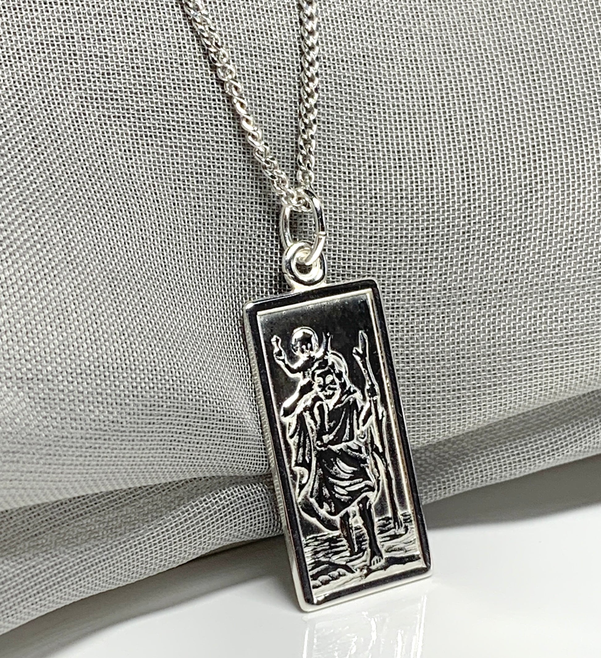 Sterling silver square rectangle shape mens St.Christopher including chain