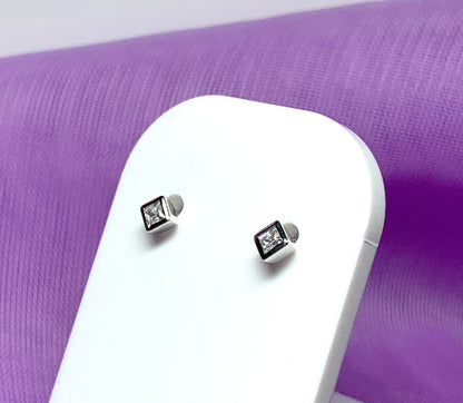 Small sterling silver square cubic zirconia stud earrings