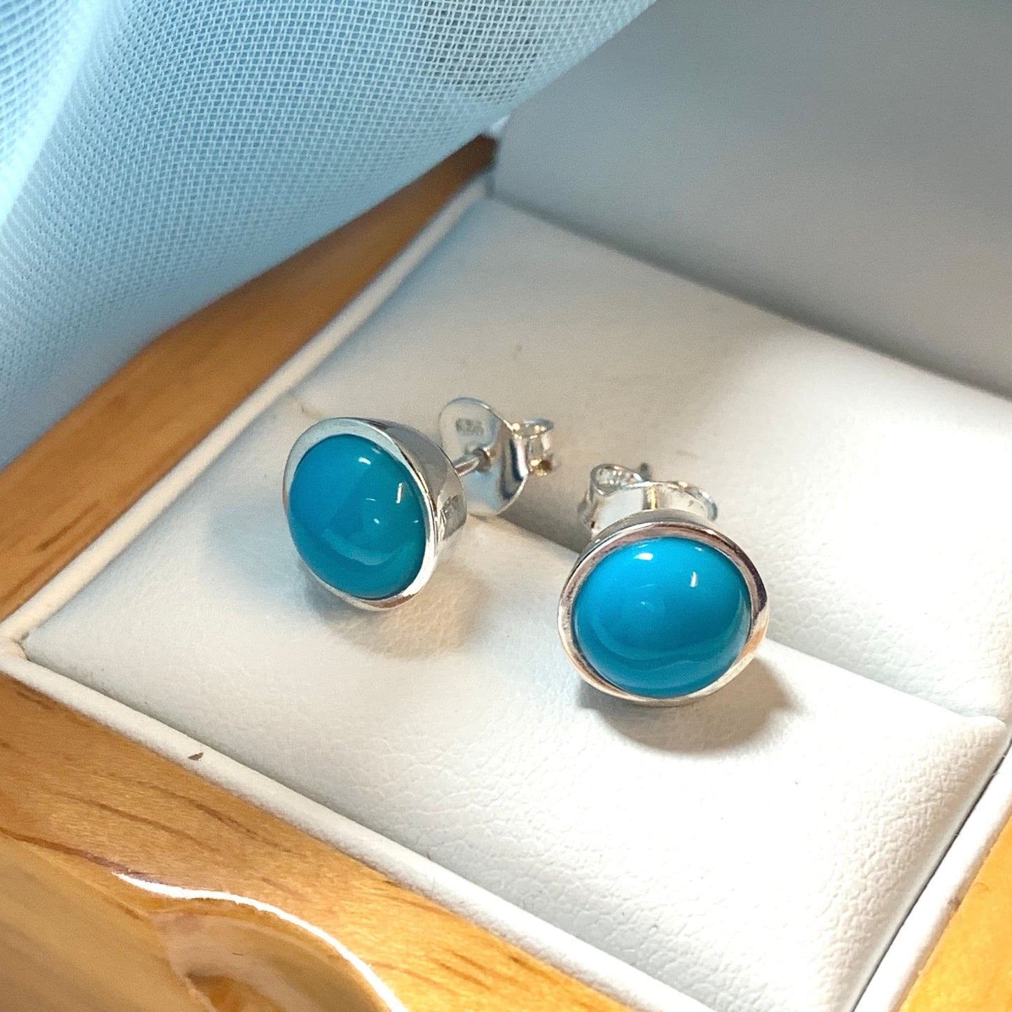 Sterling silver turquoise blue round stud earrings