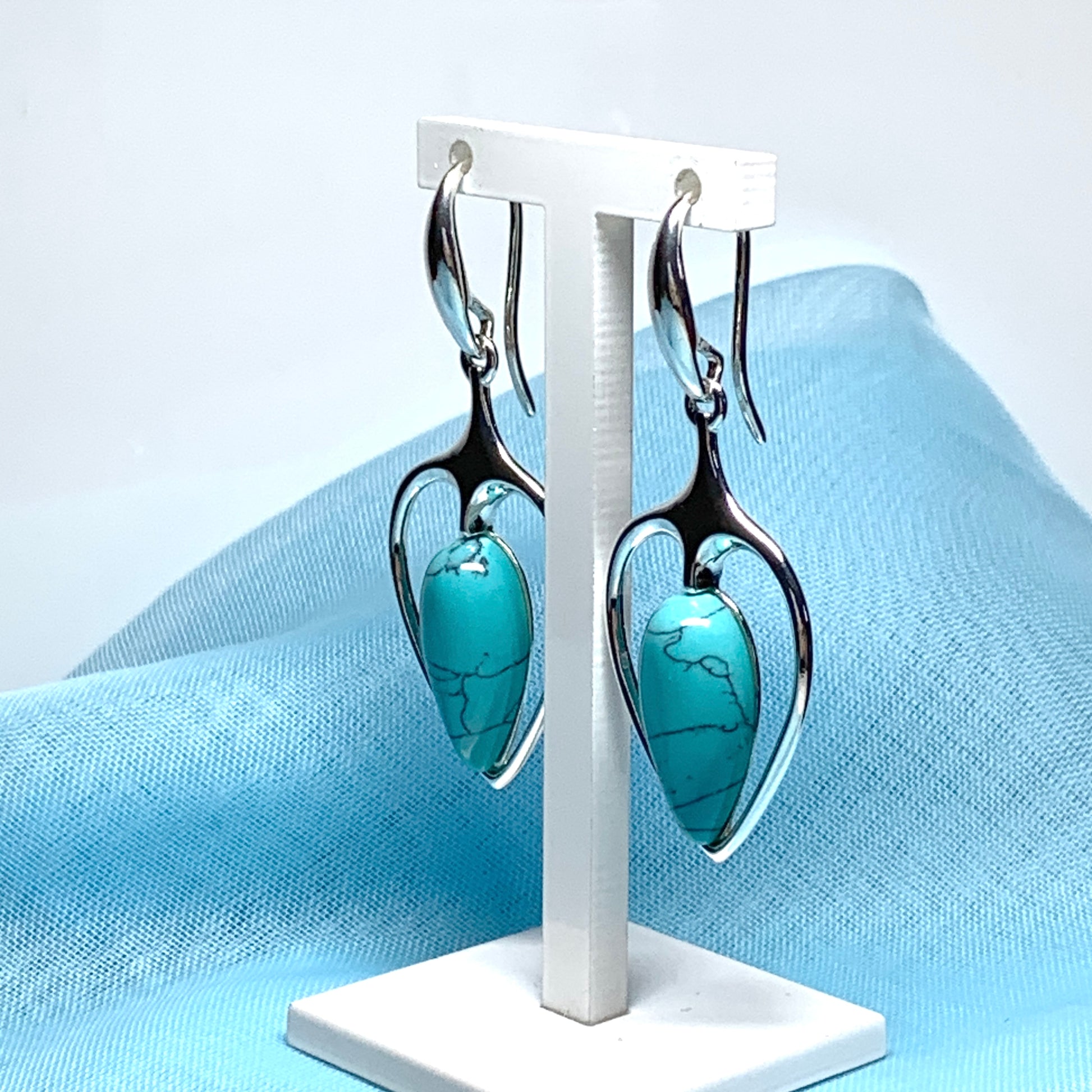 Sterling silver turquoise pear shaped drop earrings