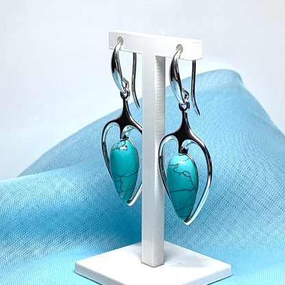 Sterling silver turquoise pear shaped drop earrings