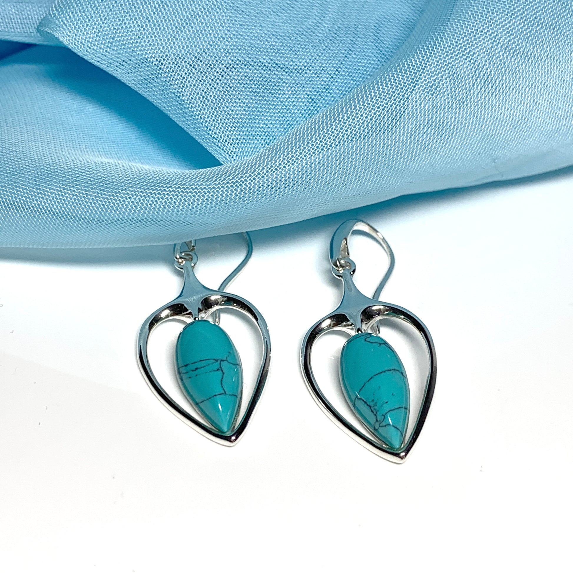 Sterling silver turquoise pear shaped drop earrings