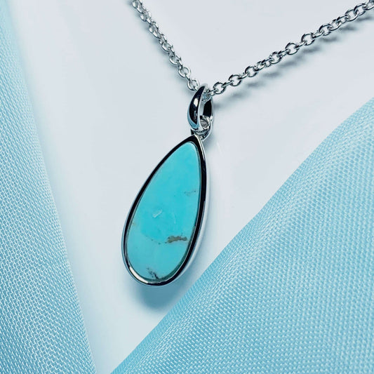 Turquoise Pear Teardrop Sterling Silver Necklace