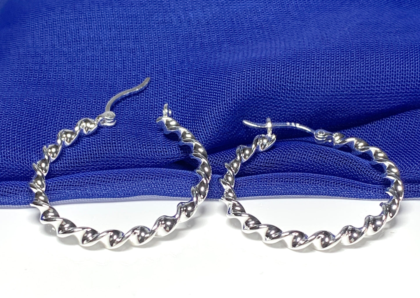 Sterling silver twisted round hoop earrings 30 mm