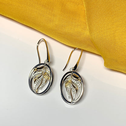 Sterling silver two tone oval drop earrings