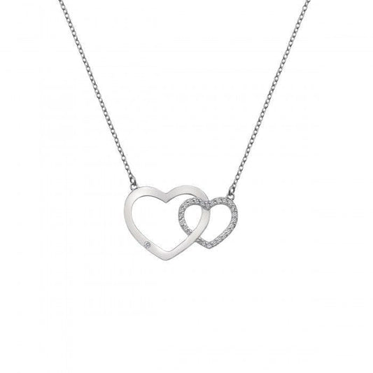Striking Heart Interlocking Double Heart Bliss  Hot Diamonds Silver Necklace Pendant DN128