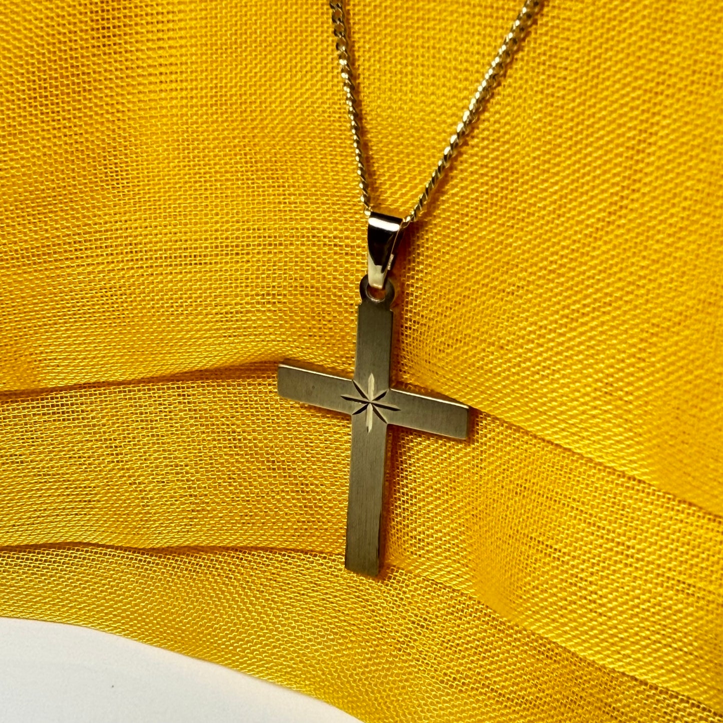 Diamond cut frosted solid yellow gold cross