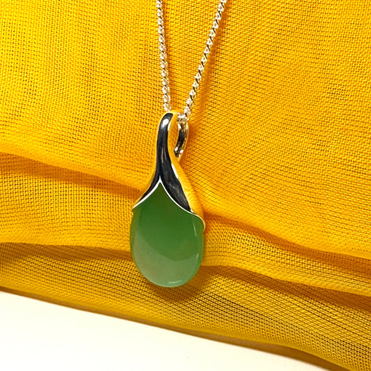 Beautiful and stunning real green jade pendant necklace in a teardrop shape, exquisite and timeless design
