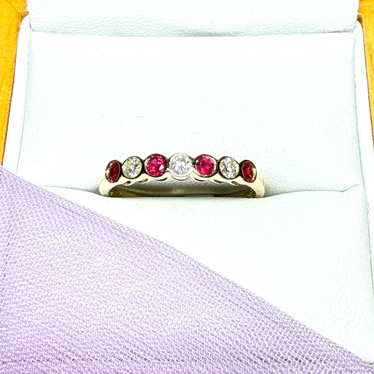 Real red ruby diamond eternity ring yellow gold