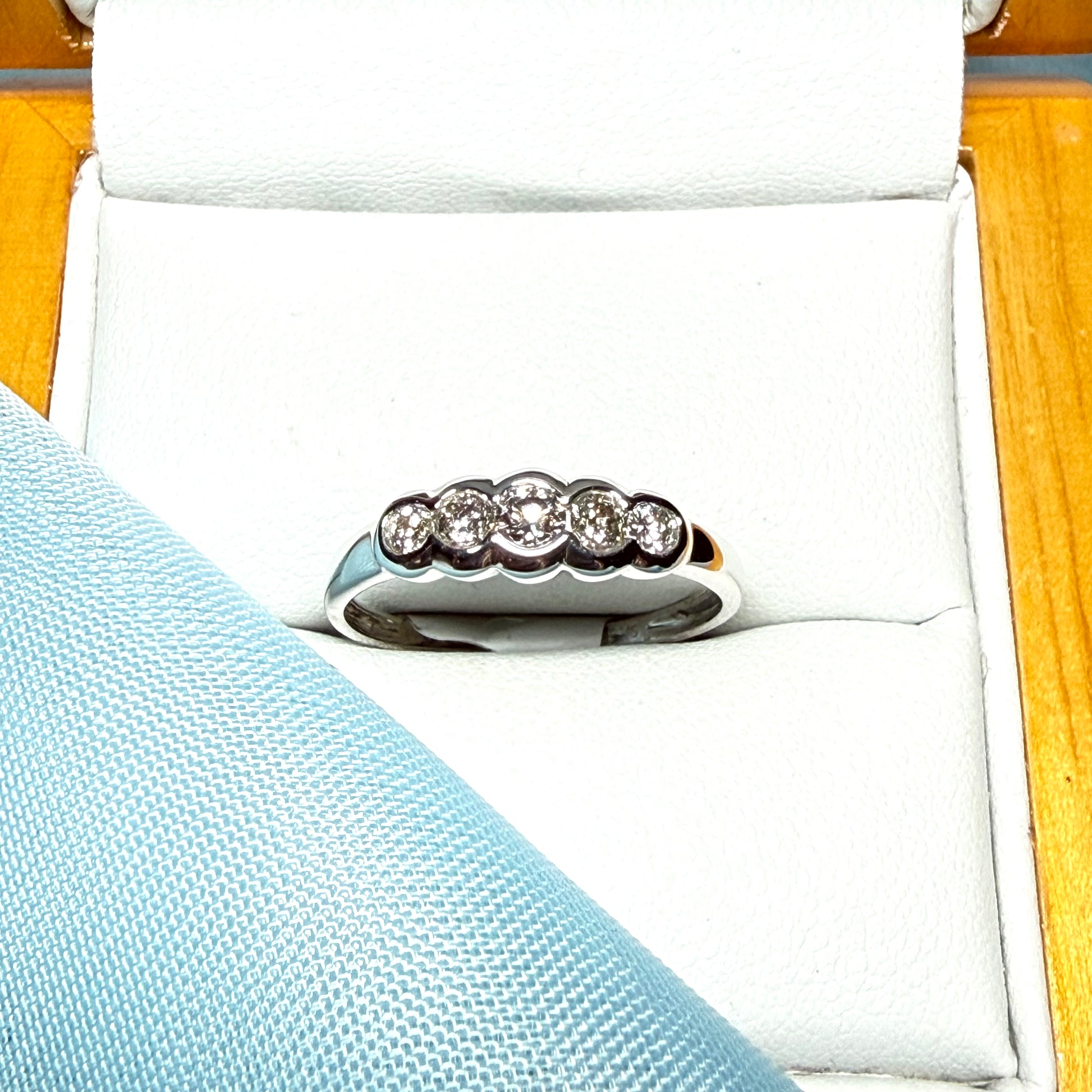White gold round cut eternity ring diamond rubbed over setting 27 points