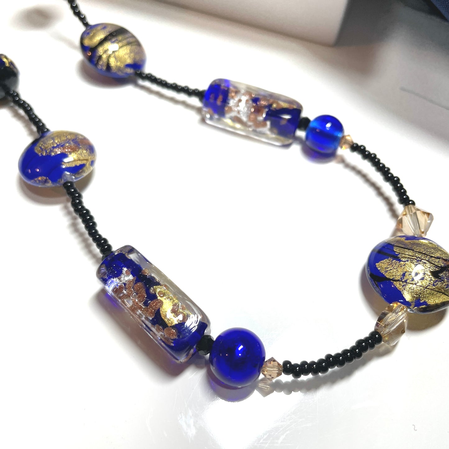 Beautiful cobalt blue beaded Murano glass necklace