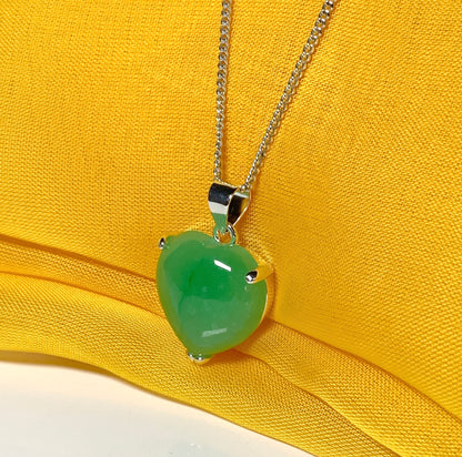 Stunning real green jade necklace heart shaped sterling silver pendant