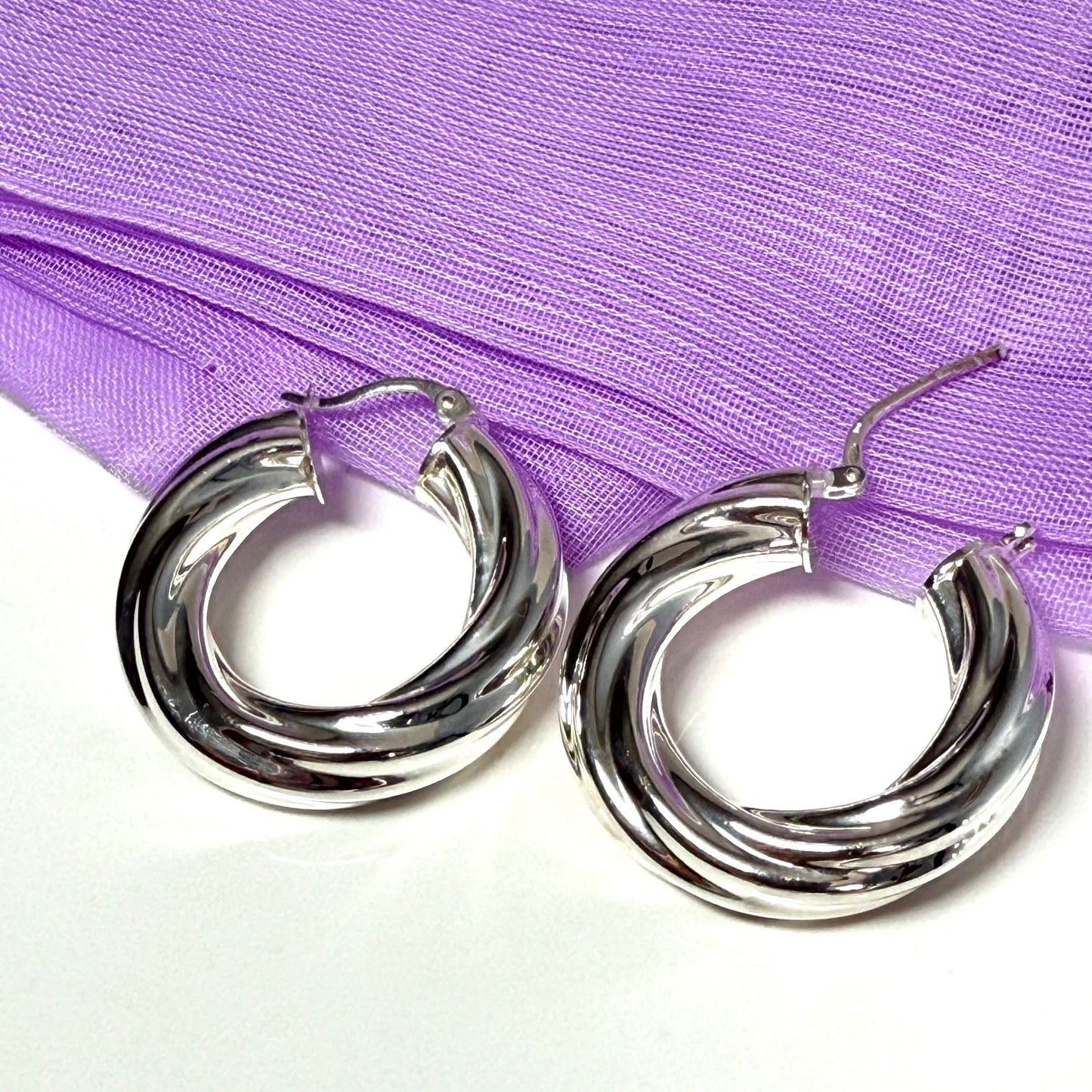 Swirl Patterned Sterling Silver Round Hoop Earrings 28 mm