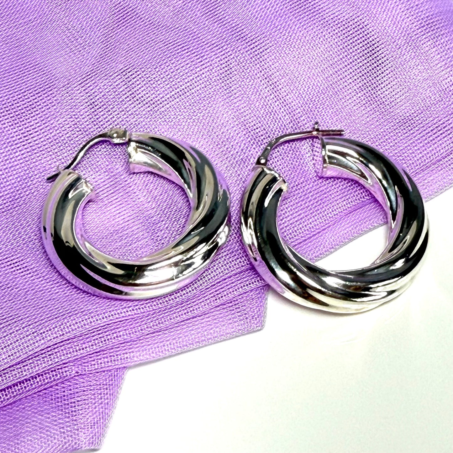 Swirl Patterned Sterling Silver Round Hoop Earrings 28 mm