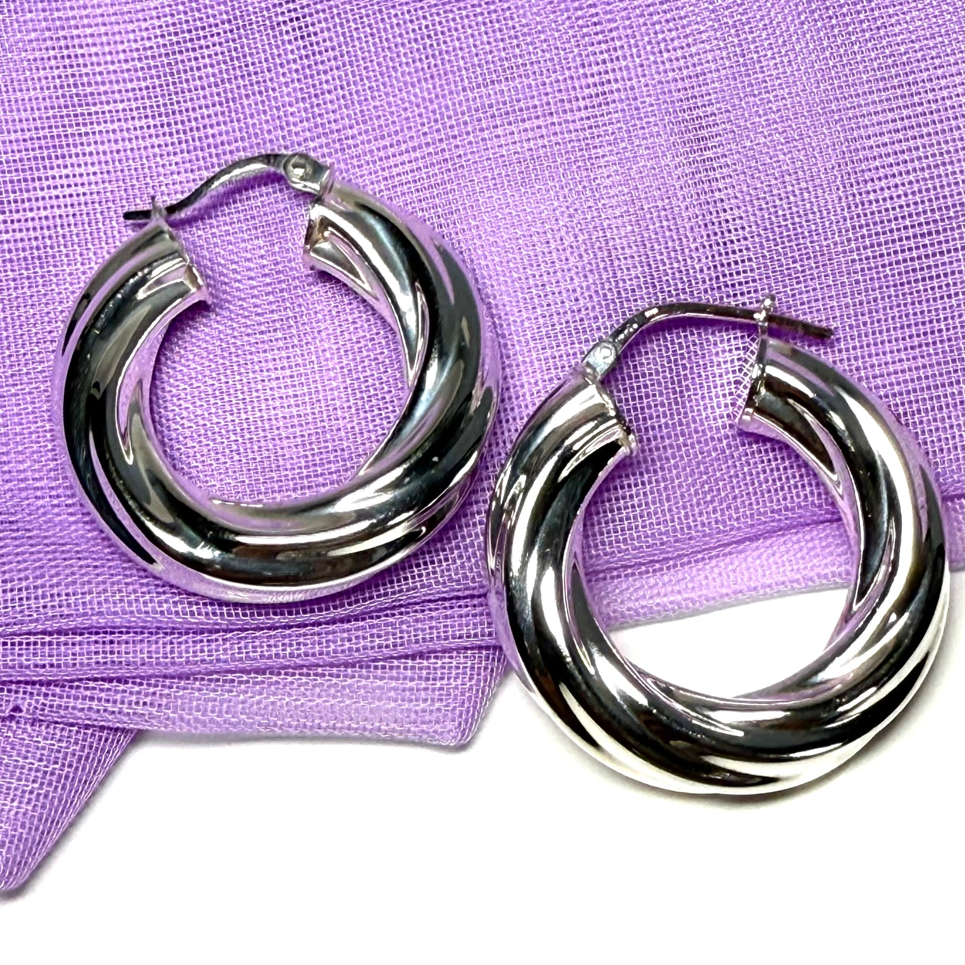 Swirl Patterned Sterling Silver Round Hoop Earrings 28 mm