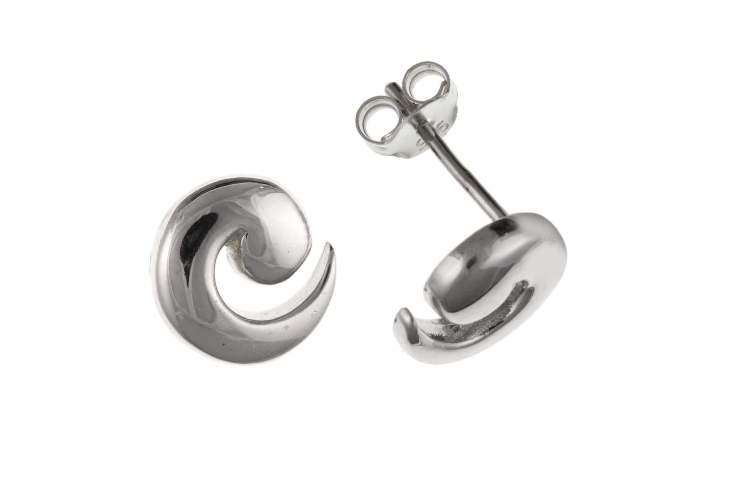 Swirl shaped sterling silver stud earrings