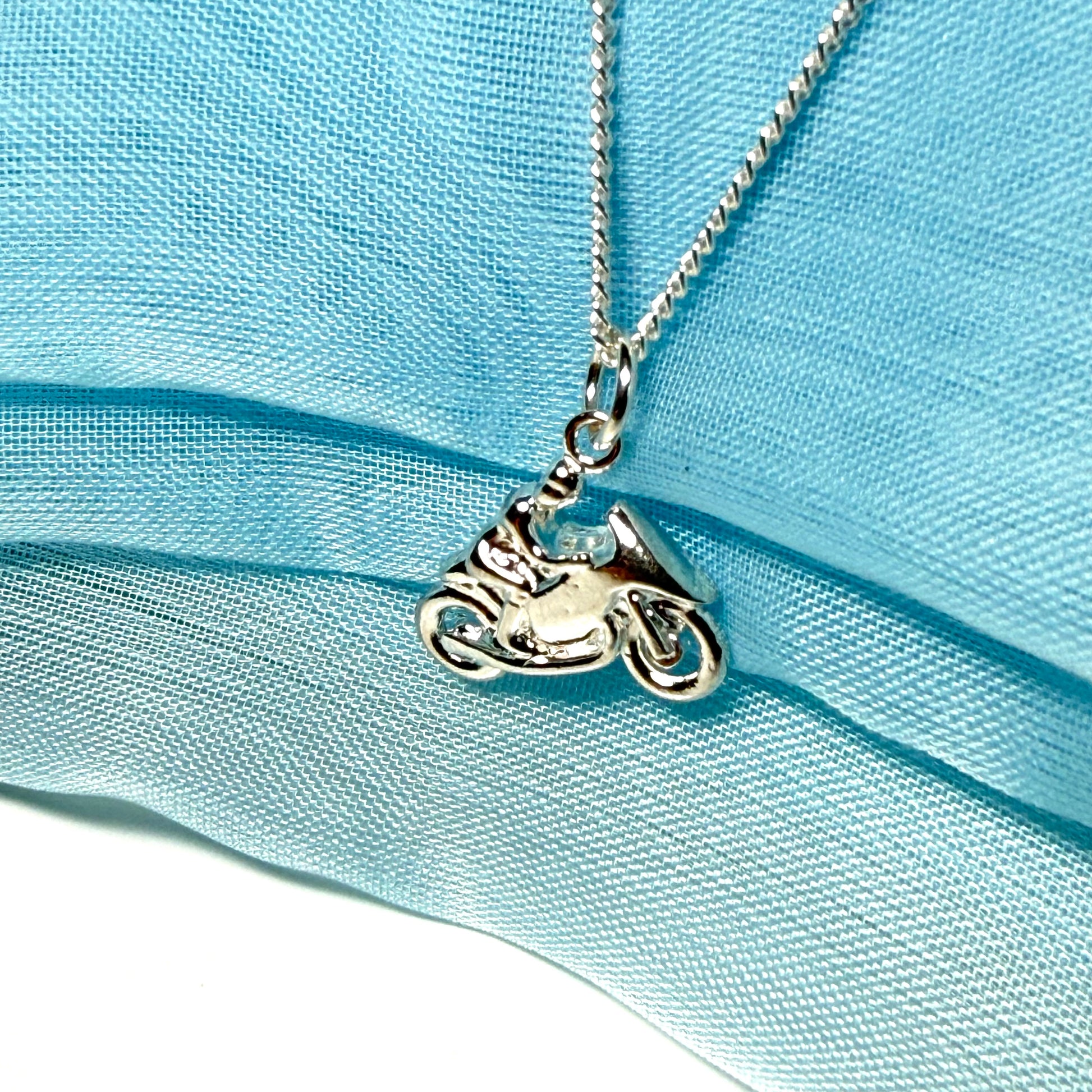 TT Racing Motorbike Necklace Sterling Silver with chain