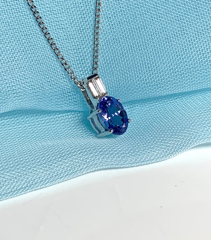 Tanzanite And Diamond White Gold Oval Necklace