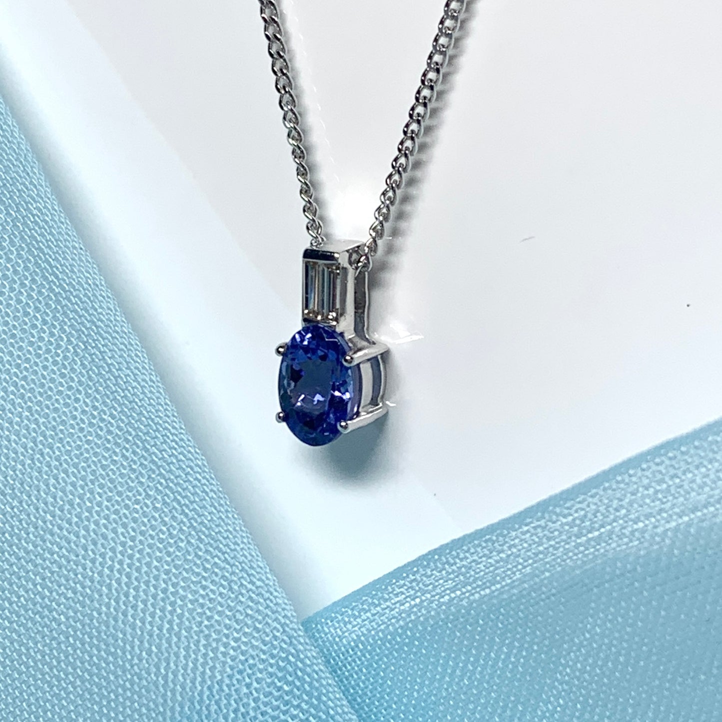 Tanzanite And Diamond White Gold Oval Necklace