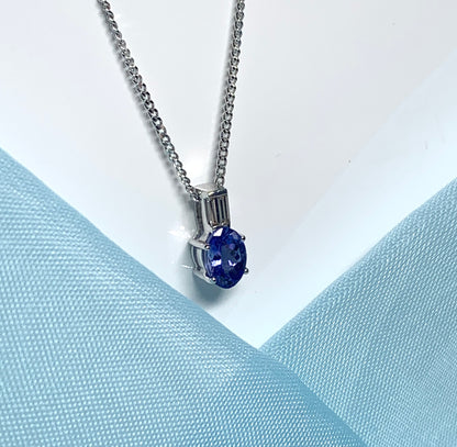 Tanzanite And Diamond White Gold Oval Necklace