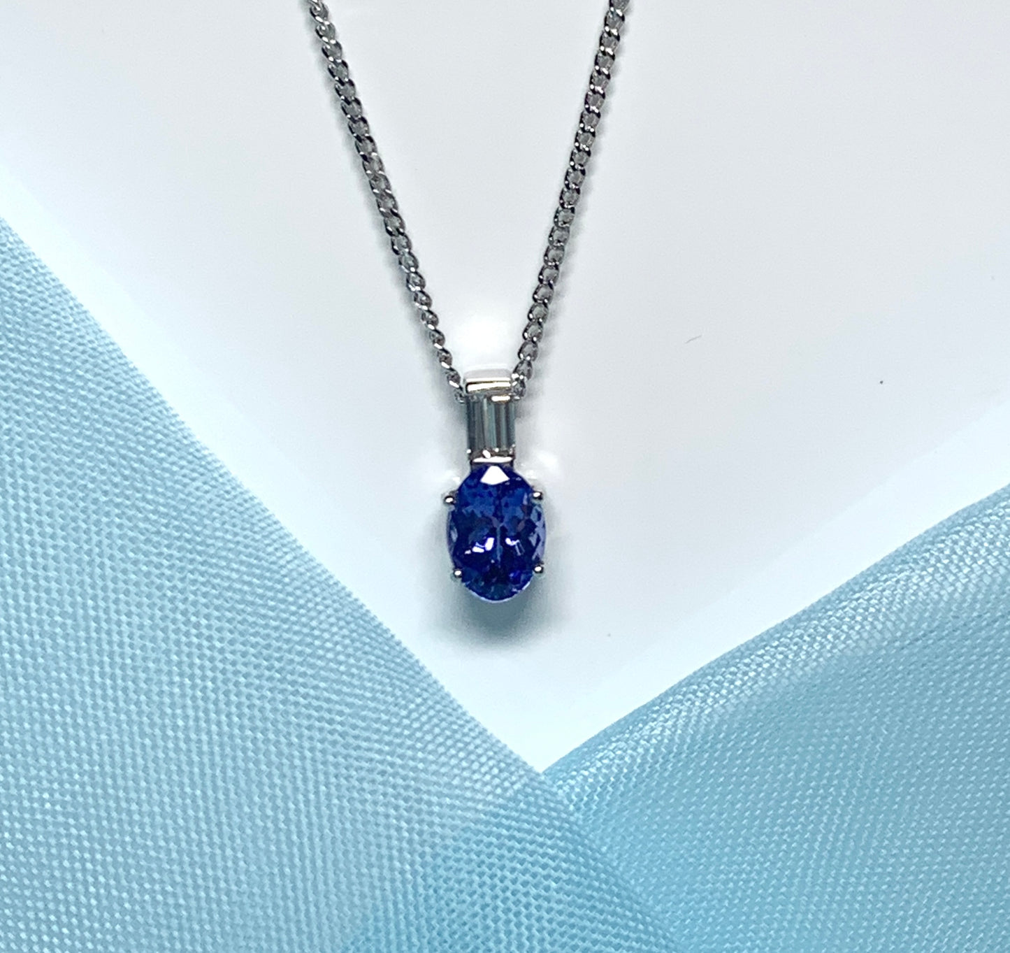 Tanzanite And Diamond White Gold Oval Necklace