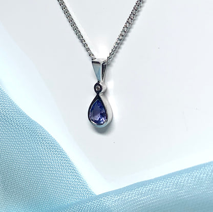 Real tanzanite real diamond necklace pear tear drop white gold pendant