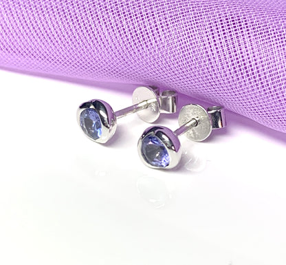 Tanzanite White Gold Round Stud Earrings