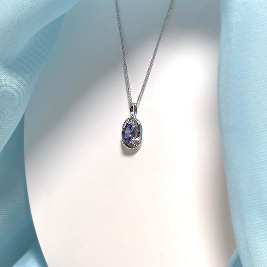 Tanzanite and Diamond Oval Cluster Necklace