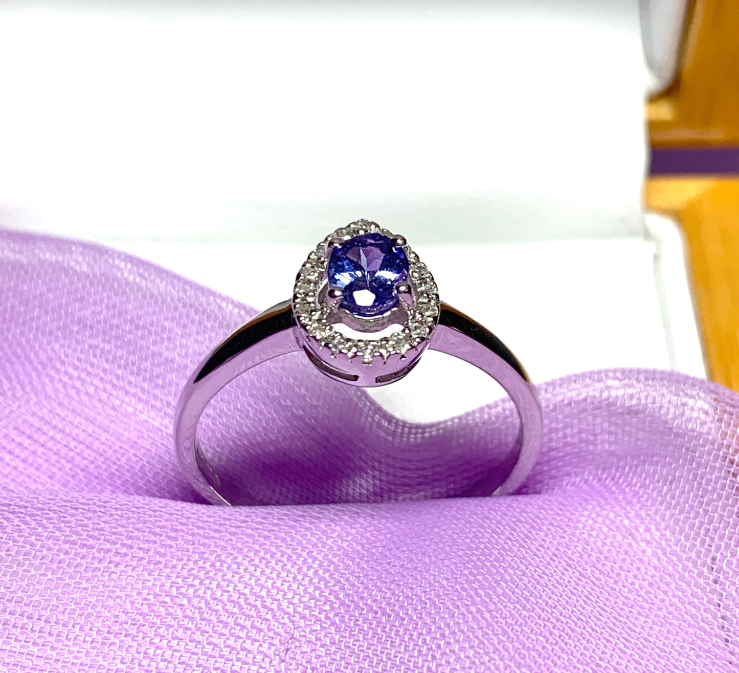 Real tanzanite halo cluster ring real diamonds white gold teardrop pear shaped