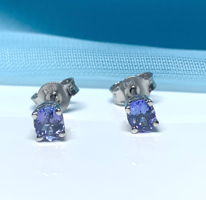 Real tanzanite white gold oval earrings