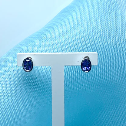 Tanzanite white gold oval stud earrings