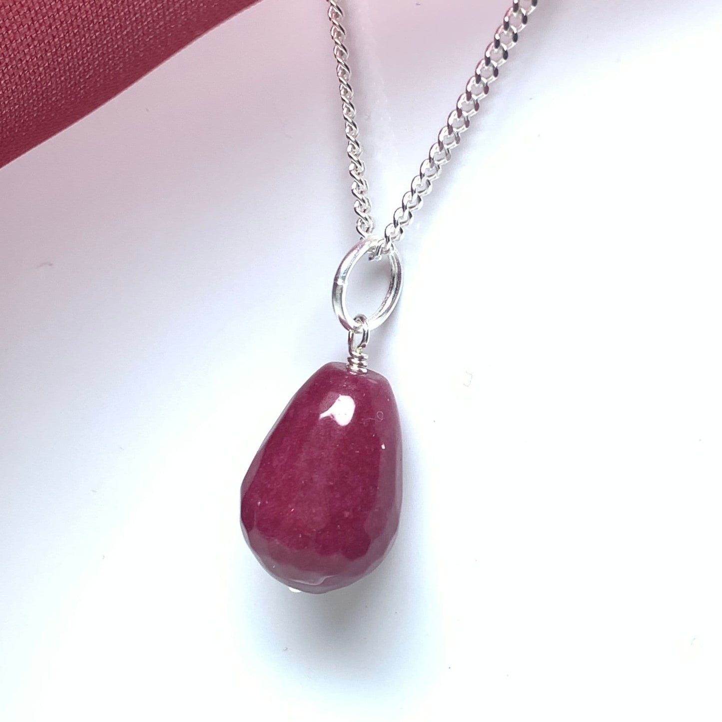 Tear Drop Silver Pear Shaped red Jade Necklace Pendant