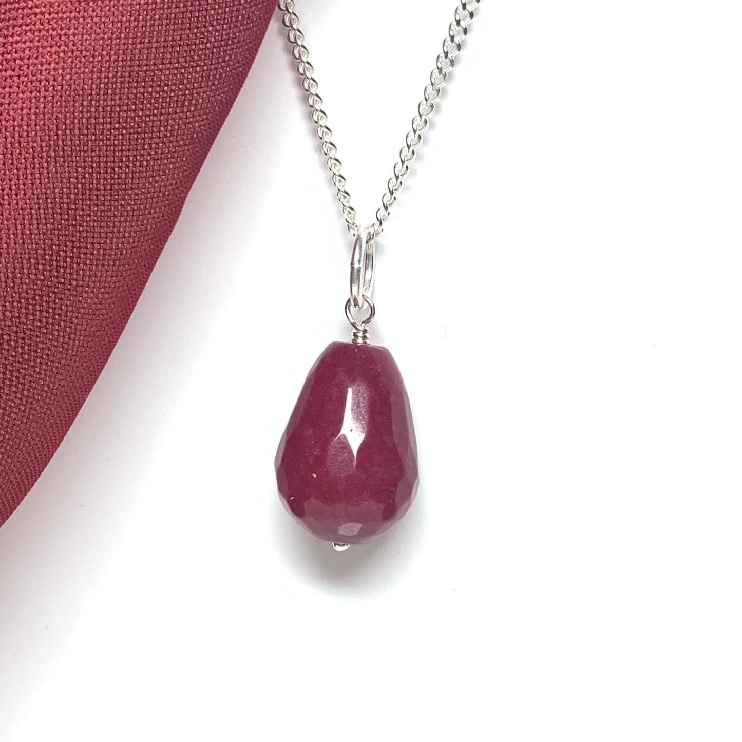Tear Drop Silver Pear Shaped red Jade Necklace Pendant