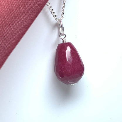 Tear Drop Silver Pear Shaped red Jade Necklace Pendant