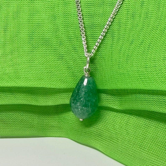 Tear Drop Silver Pear Shaped Green Jade Necklace