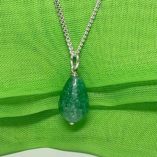 Tear Drop Silver Pear Shaped Green Jade Necklace