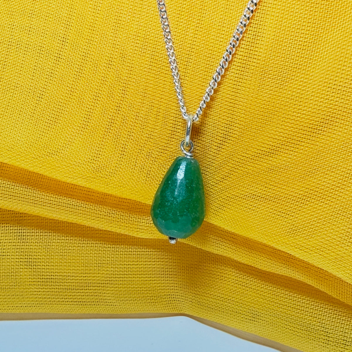 Tear Drop Silver Pear Shaped Green Jade Necklace Pendant