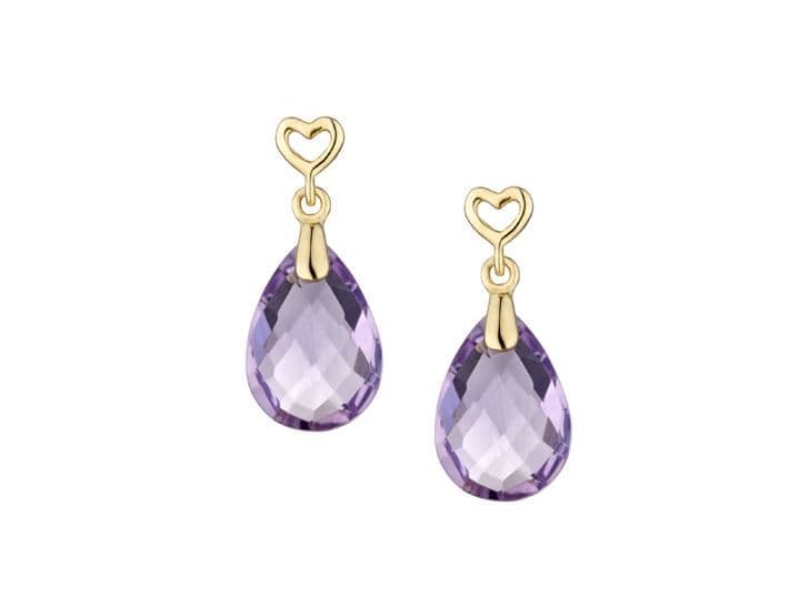 Teardrop Purple Amethyst Yellow Gold Love Drop Earrings